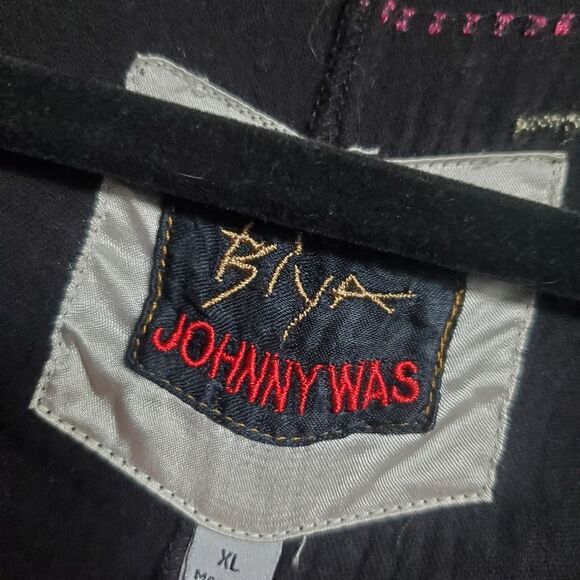 XL JOHNNY WAS EMBROIDERED COTTON LIGHTWEIGHT BOHO TUNIC TOP NAVY FRONT POCKET - Picture 5 of 15